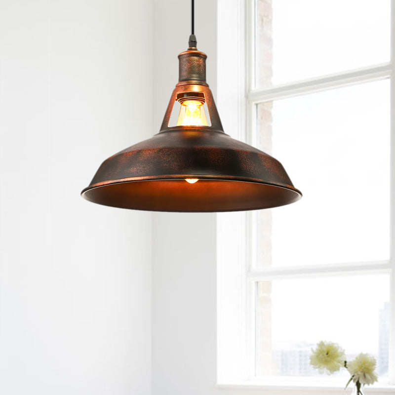 Dimitra - Rust Pendant Light Fixture With Barn Shade Rustic Style Hanging Lamp