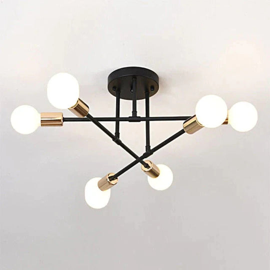 6/8 Head Led Industrial Iron Ceiling Light Living Room Lighting Nordic E27 Lamp Black Golden 6 Heads