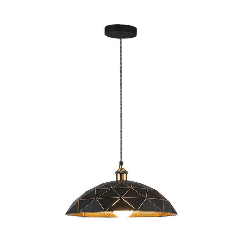 Aludra - Industrial 1 Light Dome Suspension Lamp Black/White Metal Pendant For Living Room