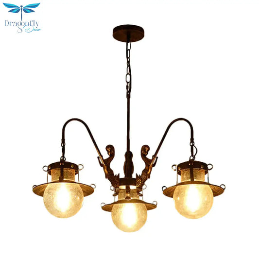 7/8 Bulbs Clear Glass Chandelier Light Country Rust Spherical Restaurant Pendant Lamp With Metal
