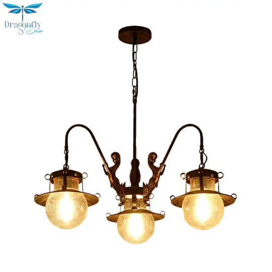 7/8 Bulbs Clear Glass Chandelier Light Country Rust Spherical Restaurant Pendant Lamp With Metal