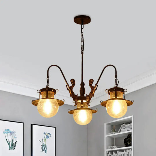 7/8 Bulbs Clear Glass Chandelier Light Country Rust Spherical Restaurant Pendant Lamp With Metal