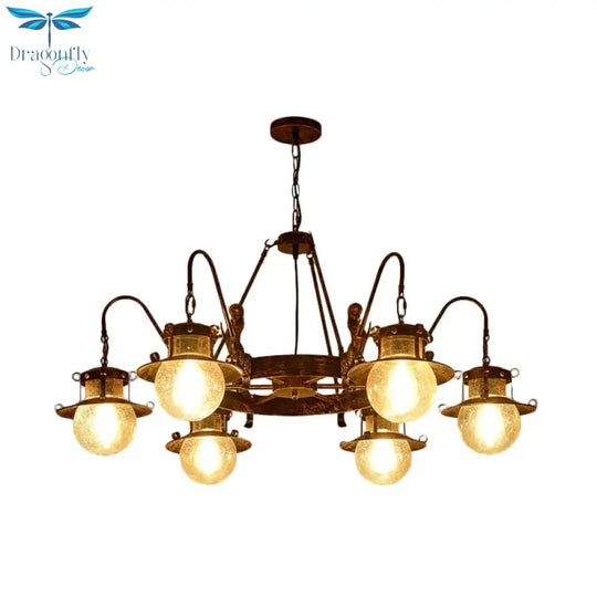 7/8 Bulbs Clear Glass Chandelier Light Country Rust Spherical Restaurant Pendant Lamp With Metal