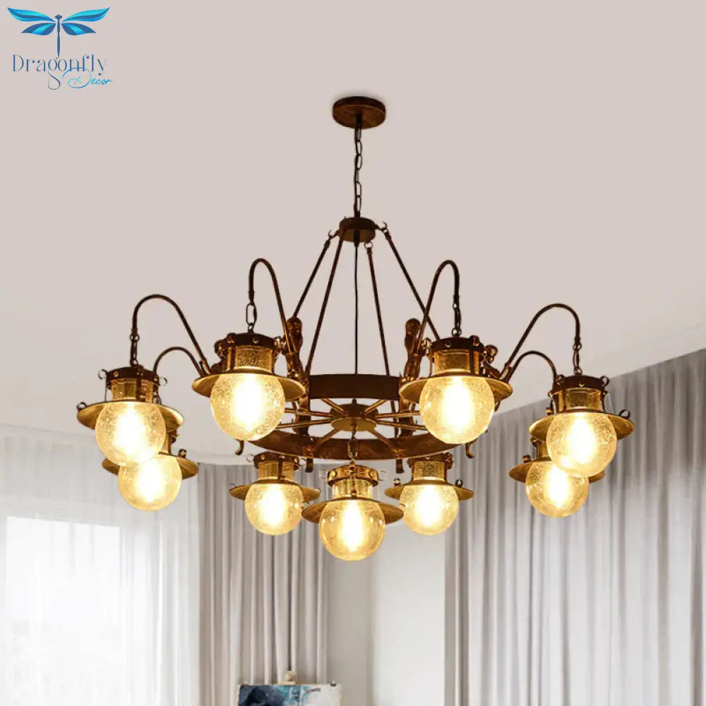 7/8 Bulbs Clear Glass Chandelier Light Country Rust Spherical Restaurant Pendant Lamp With Metal
