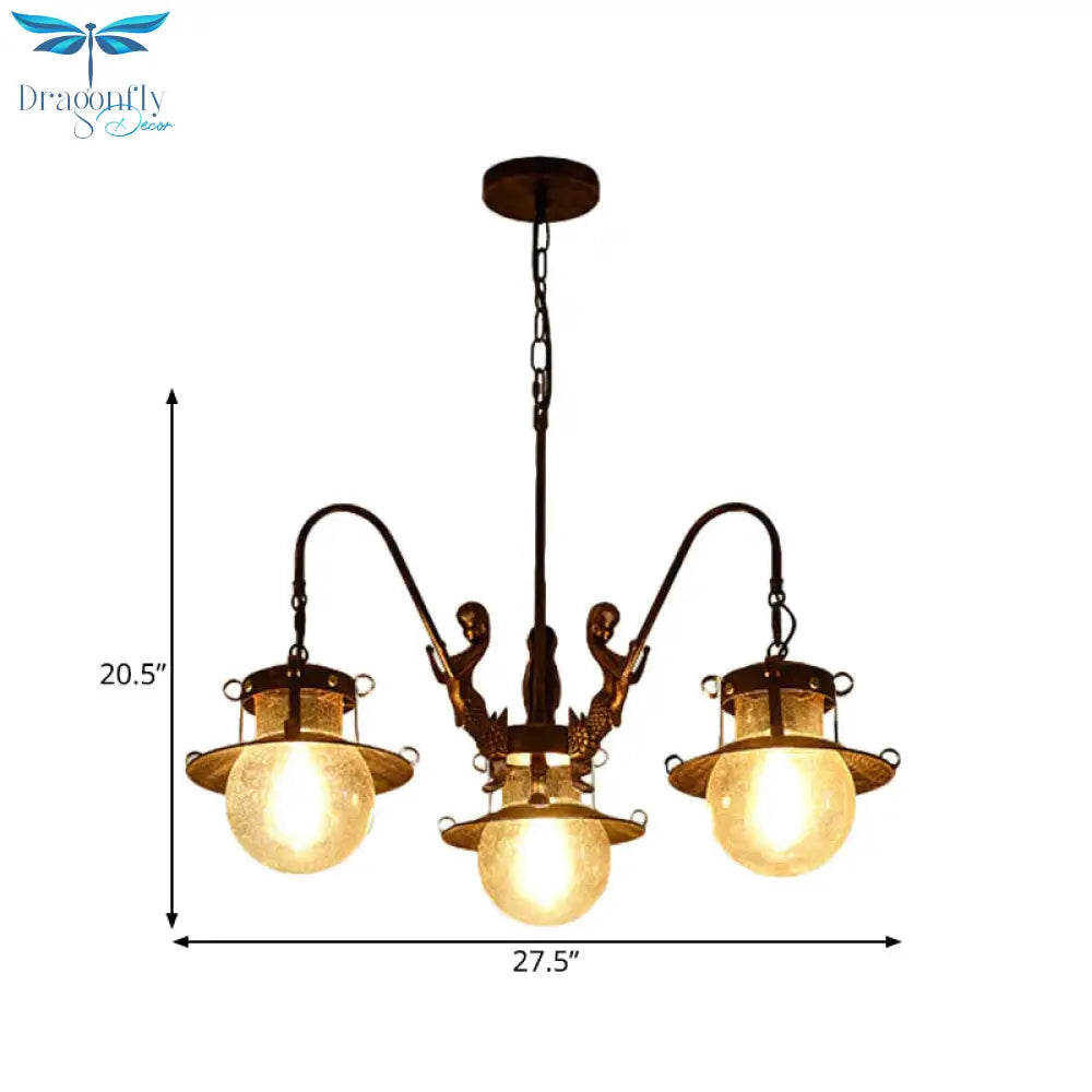 7/8 Bulbs Clear Glass Chandelier Light Country Rust Spherical Restaurant Pendant Lamp With Metal