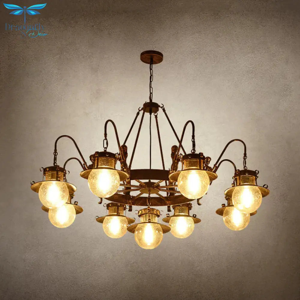 7/8 Bulbs Clear Glass Chandelier Light Country Rust Spherical Restaurant Pendant Lamp With Metal