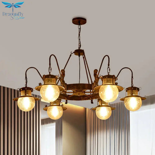 7/8 Bulbs Clear Glass Chandelier Light Country Rust Spherical Restaurant Pendant Lamp With Metal