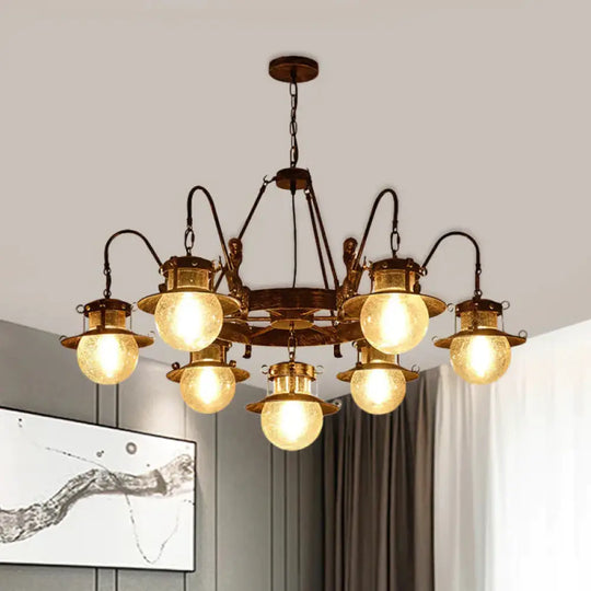 7/8 Bulbs Clear Glass Chandelier Light Country Rust Spherical Restaurant Pendant Lamp With Metal