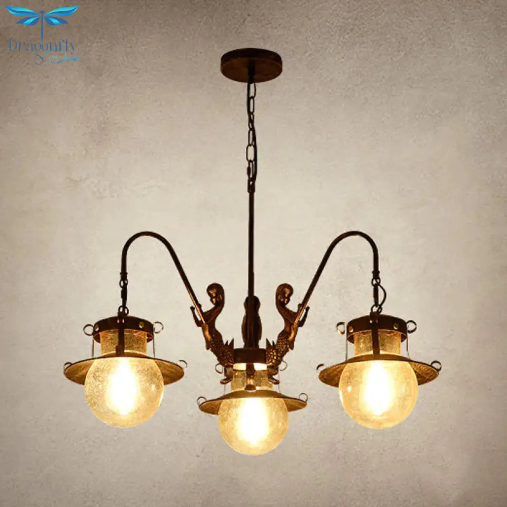 7/8 Bulbs Clear Glass Chandelier Light Country Rust Spherical Restaurant Pendant Lamp With Metal