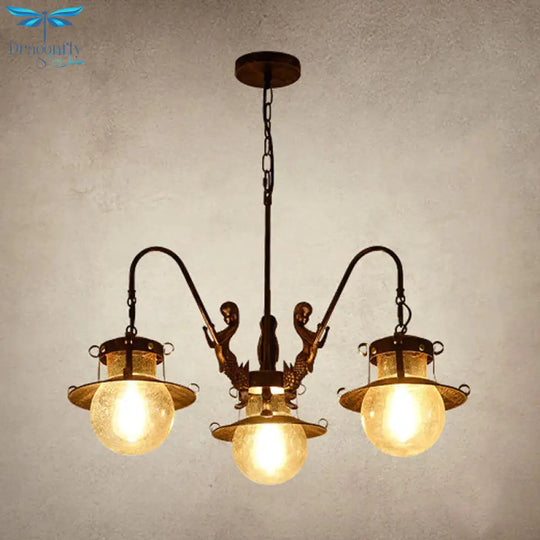 7/8 Bulbs Clear Glass Chandelier Light Country Rust Spherical Restaurant Pendant Lamp With Metal