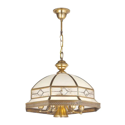 7 Bulbs Sandblasted Glass Chandelier Colonial Gold Dome Living Room Pendant Lighting Fixture