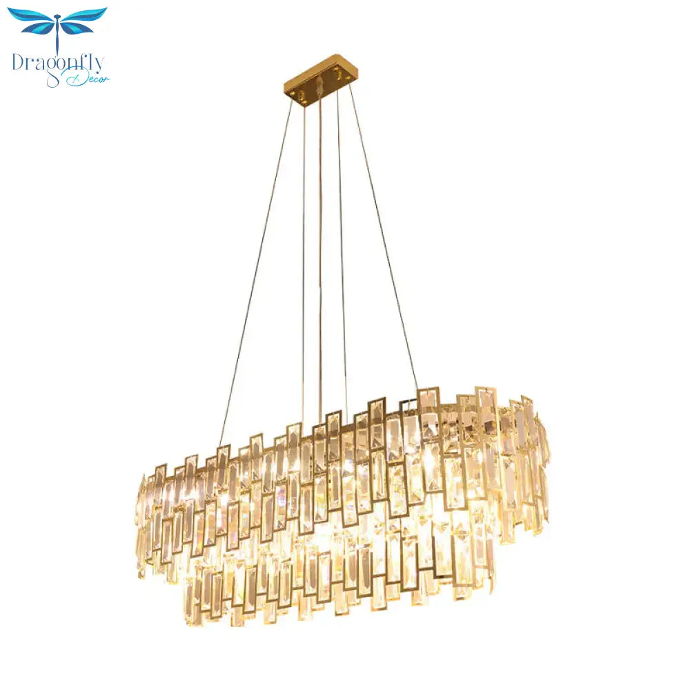 7 Heads Rectangle - Cut Crystal Ceiling Lamp Postmodern Gold Oval Dining Room Chandelier Pendant