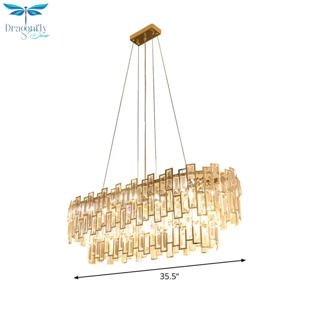 7 Heads Rectangle - Cut Crystal Ceiling Lamp Postmodern Gold Oval Dining Room Chandelier Pendant