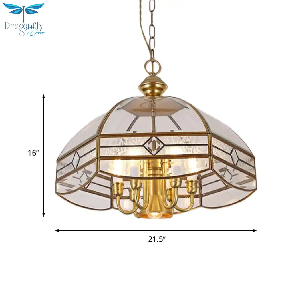 7 Lights Chandelier Pendant Light Colonial Dome Clear Glass Suspension Lamp For Dining Room