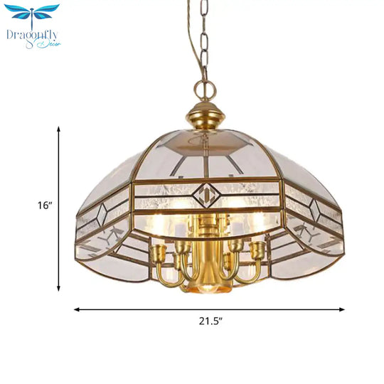 7 Lights Chandelier Pendant Light Colonial Dome Clear Glass Suspension Lamp For Dining Room