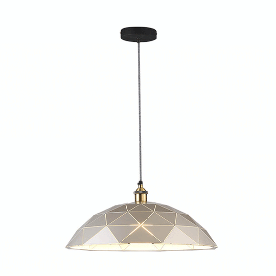 Aludra - Industrial 1 Light Dome Suspension Lamp Black/White Metal Pendant For Living Room