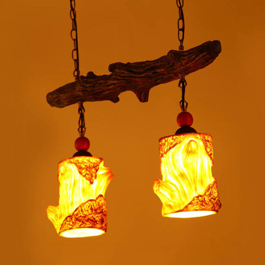 Elena - Yellow 2 - Light Resin Ceiling Chandelier Warehouse Cylinder Living Room Suspension Pendant