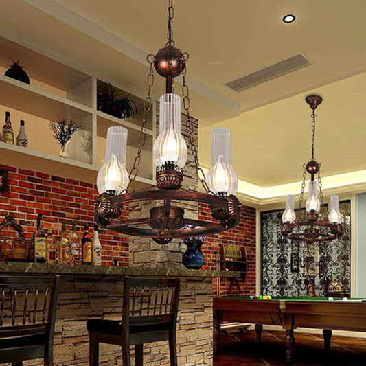 Alicia - Vintage Clear Ribbed Glass Vase Hanging Chandelier Factory 3 - Bulb Balcony Pendant Light