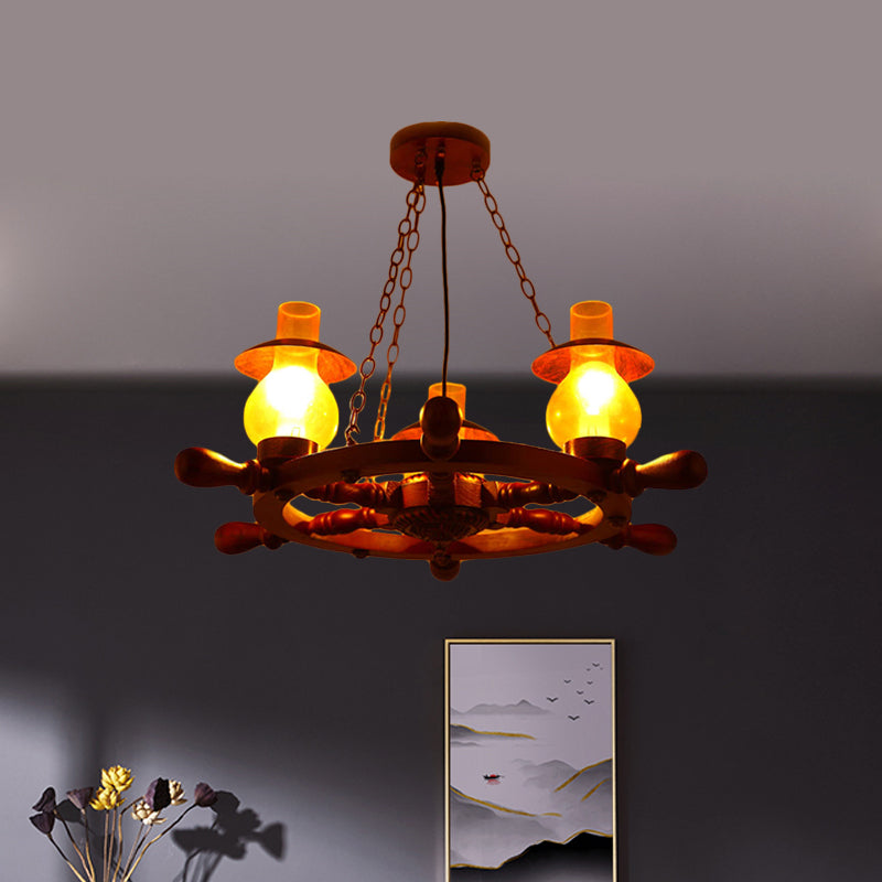 Raegan - Industrial 3 Heads Ceiling Chandelier Dining Room Wood Pendant Light With Vase Yellow