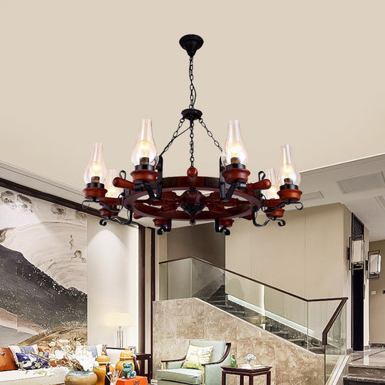 Alamak - 6/8 - Light Drop Pendant Factory Vase Clear Glass Chandelier Light Fixture With Wood