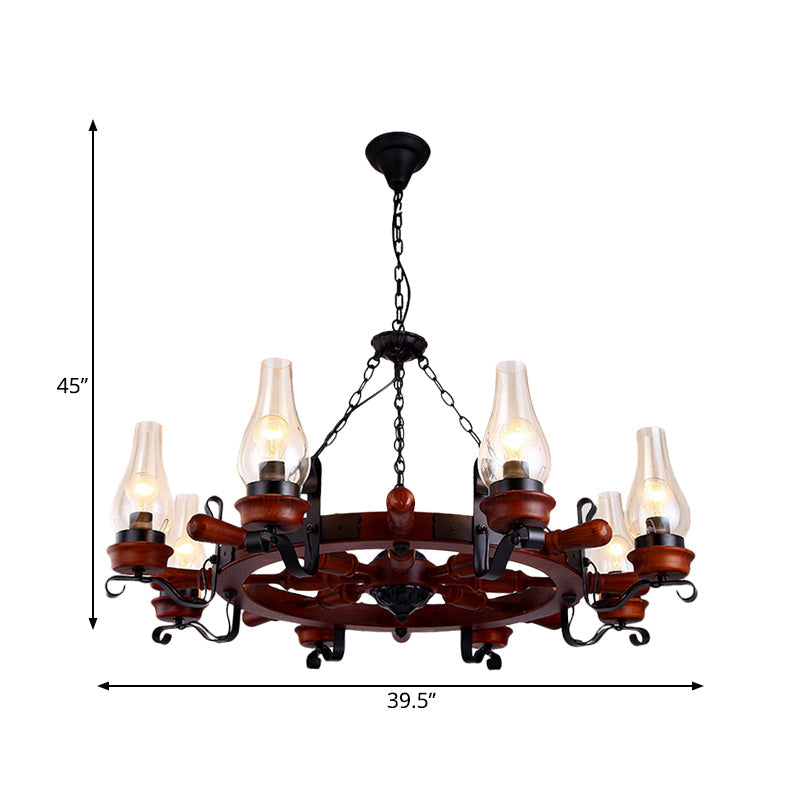 Alamak - 6/8 - Light Drop Pendant Factory Vase Clear Glass Chandelier Light Fixture With Wood