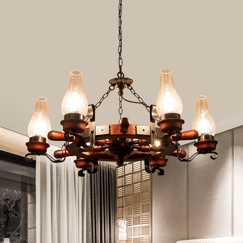 Alamak - 6/8 - Light Drop Pendant Factory Vase Clear Glass Chandelier Light Fixture With Wood