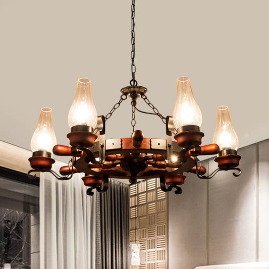 Alamak - 6/8 - Light Drop Pendant Factory Vase Clear Glass Chandelier Light Fixture With Wood