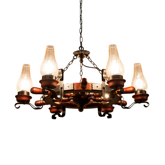 Alamak - 6/8 - Light Drop Pendant Factory Vase Clear Glass Chandelier Light Fixture With Wood