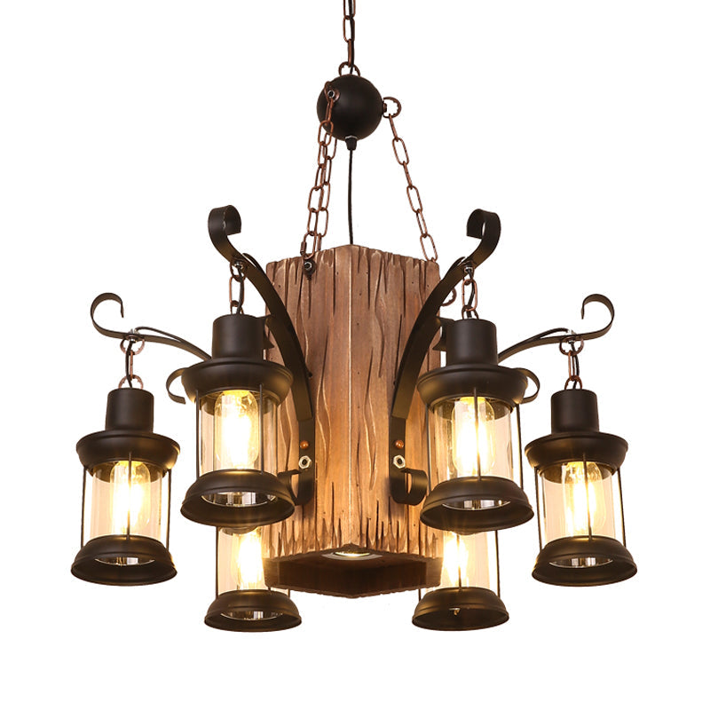 Emily - Clear Glass Chandelier: Farmhouse 6 - Light Lantern Dining Room Lamp