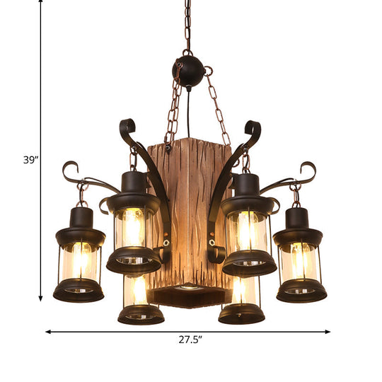 Emily - Clear Glass Chandelier: Farmhouse 6 - Light Lantern Dining Room Lamp