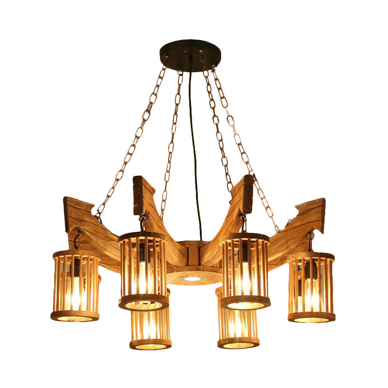 Nashira - Brown 6/8 - Head Cylinder Chandelier Lighting Fixture Industrial Wood Hanging Ceiling