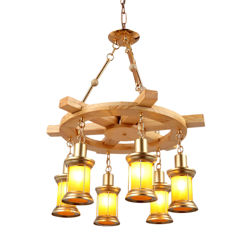 Noemi - 6 - Light Industrial Pendant Chandelier Lamp With Wood Rudder Deco