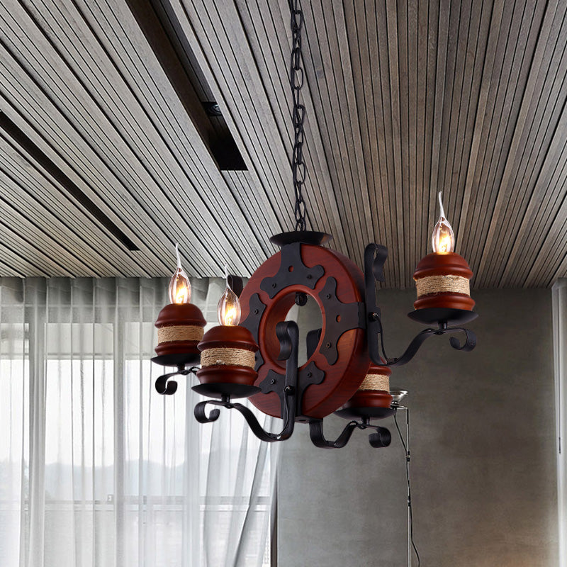 Juliette - 6 - Light Vintage Brown Wood Chandelier: Rustic Pendant Lighting