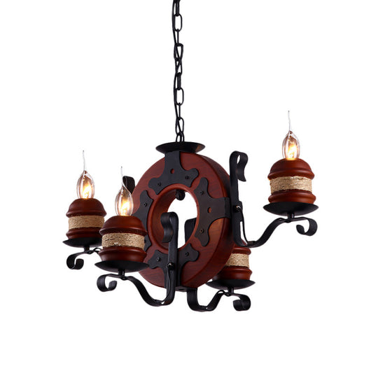 Juliette - 6 - Light Vintage Brown Wood Chandelier: Rustic Pendant Lighting