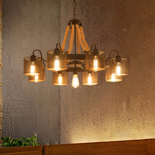 Marta - 9/13 - Light Metal Black Chandelier: Farmhouse Rope Pendant Fixture 9 /