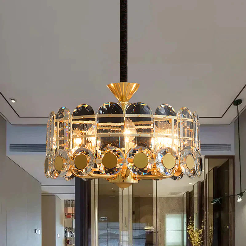 Modern Crystal 9 Light Chandeliers In Gold Shade