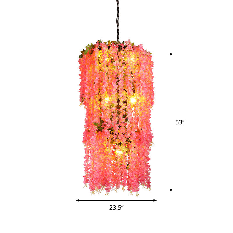 Jade - Pink Tiered Restaurant Pendant Ceiling Light With Flower Decor 7 - Head