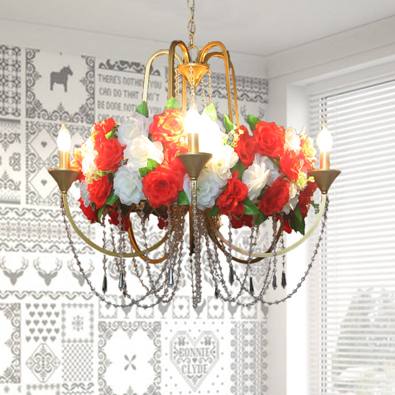 Rose - Antique 5 Heads Iron Chandelier Lighting Gold Candlestick Restaurant Flower Ceiling Lamp