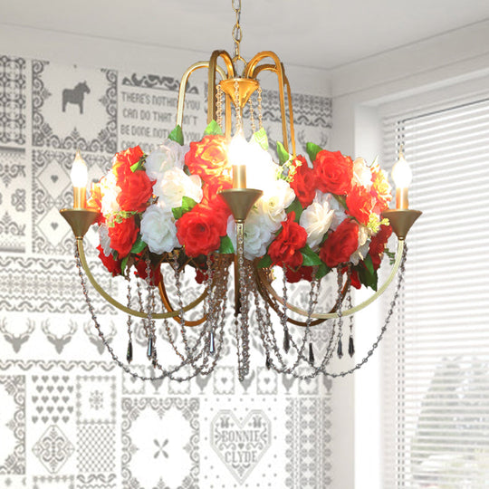 Rose - Antique 5 Heads Iron Chandelier Lighting Gold Candlestick Restaurant Flower Ceiling Lamp
