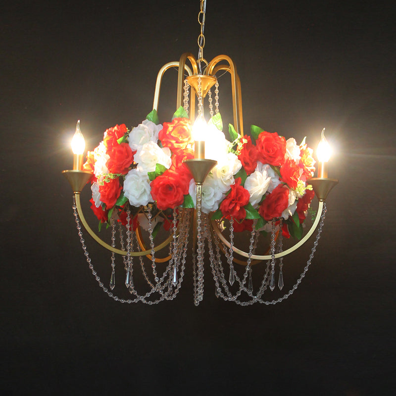 Rose - Antique 5 Heads Iron Chandelier Lighting Gold Candlestick Restaurant Flower Ceiling Lamp