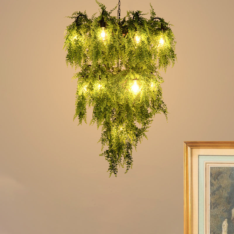 Nadã¨ge - Green 8/14 Lights Iron Chandelier Lighting Industrial 1/2 - Tier Restaurant Plant