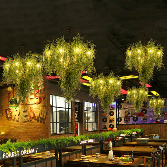 Nadã¨ge - Green 8/14 Lights Iron Chandelier Lighting Industrial 1/2 - Tier Restaurant Plant