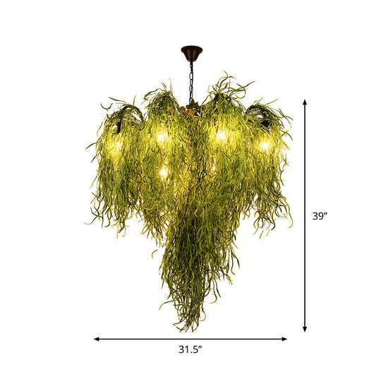Nadã¨ge - Green 8/14 Lights Iron Chandelier Lighting Industrial 1/2 - Tier Restaurant Plant