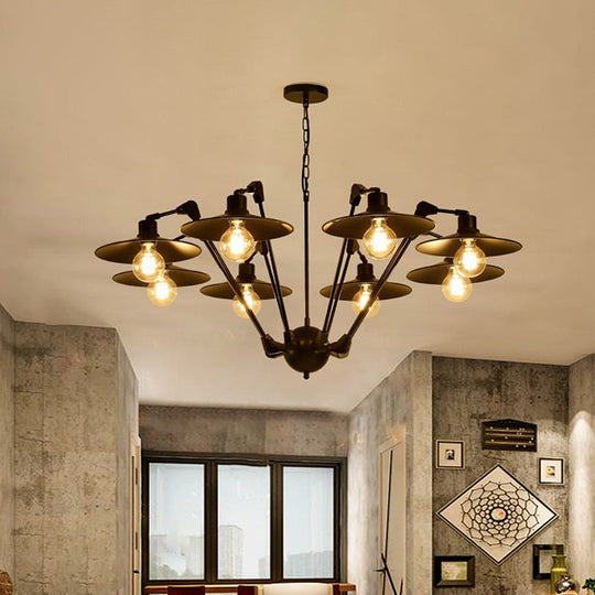 Scheddi - Antiqued Flat Chandelier Lighting 6/8 Bulbs Metal Rotatable Ceiling Pendant Lamp In Black
