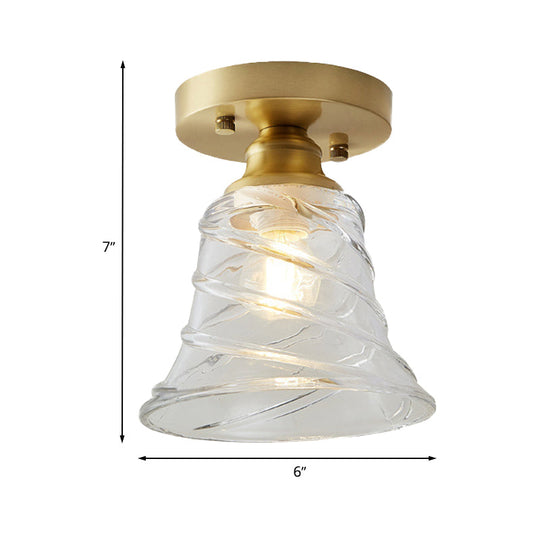 Industrial - Style Cone Glass Ceiling Light - Single Bulb Semi Flush Mount Fixture In Brass With