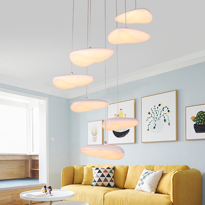 Ava - White Geometric Down Lighting Simplicity 3/7 Heads Led Metal Hanging Light With Round/Linear