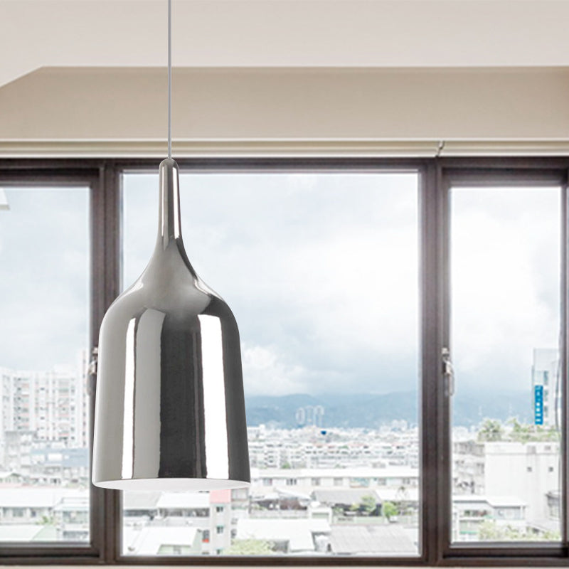 Bunda - Modern 6/8/10.5 Wide Bell Pendant Lighting Metal 1 Light Black/White/Chrome Hanging Ceiling