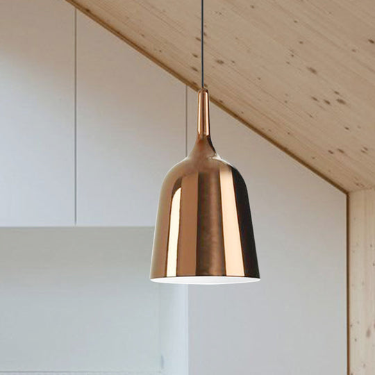 Bunda - Modern 6/8/10.5 Wide Bell Pendant Lighting Metal 1 Light Black/White/Chrome Hanging Ceiling