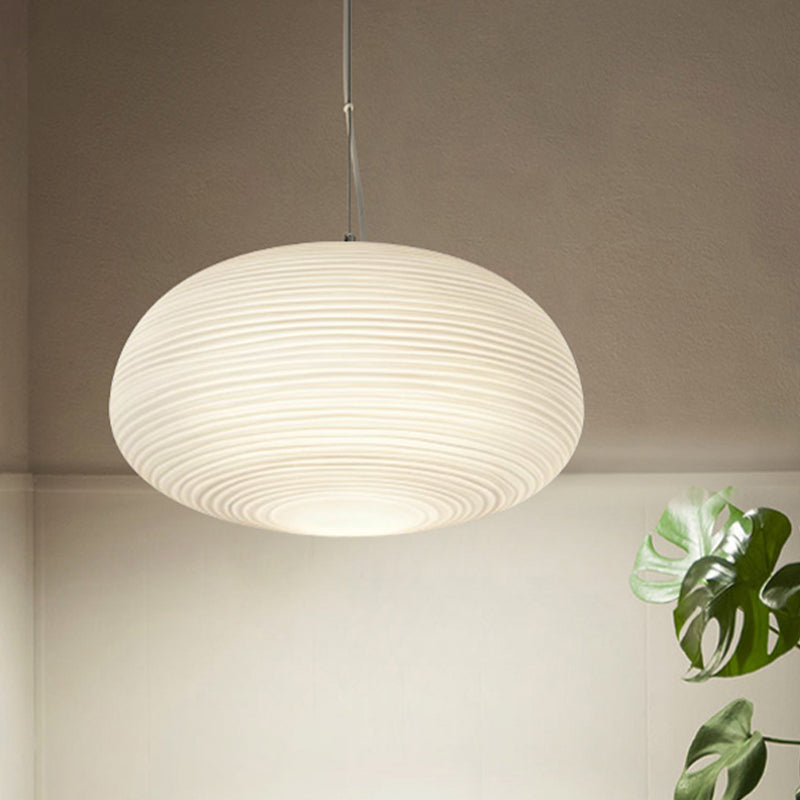 Post - Modern White Glass Cocoon Pendant Light With Ribbed Design 1 - Light Ceiling Hanging Fixture