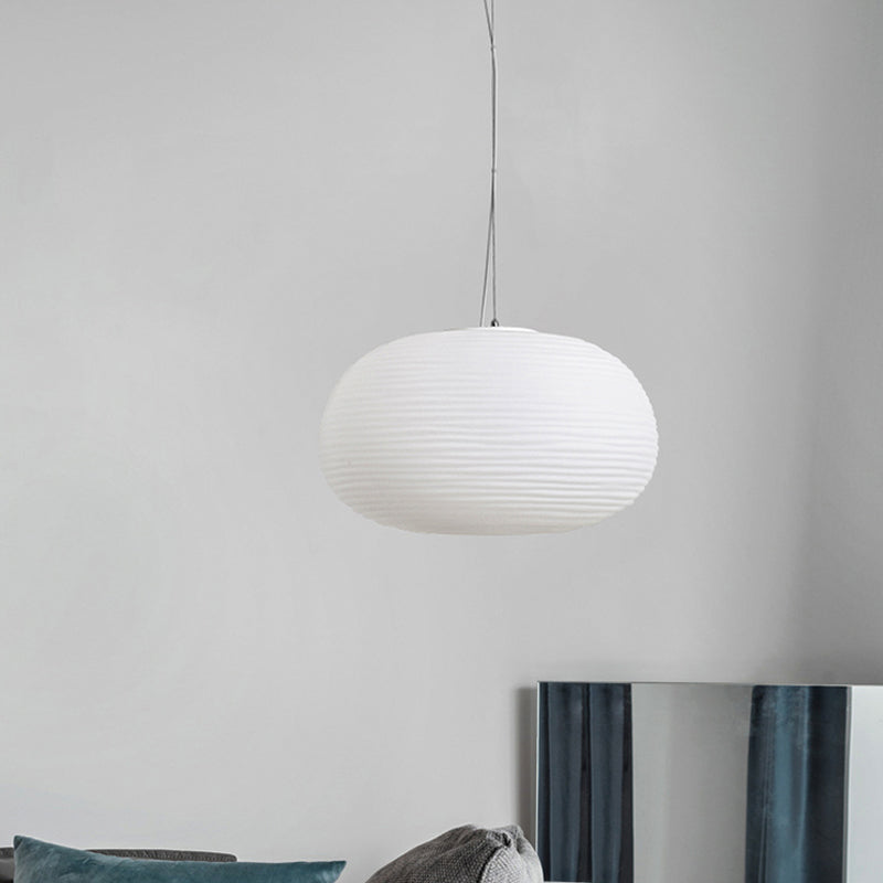 Post - Modern White Glass Cocoon Pendant Light With Ribbed Design 1 - Light Ceiling Hanging Fixture